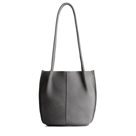 Smoke Grey*Large | Wide bucket shaped tote bag with matching leather handles