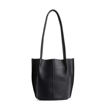 Black*Large | Wide bucket shaped tote bag with matching leather handles