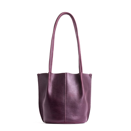 Plum*Large | Wide bucket shaped tote bag with matching leather handles
