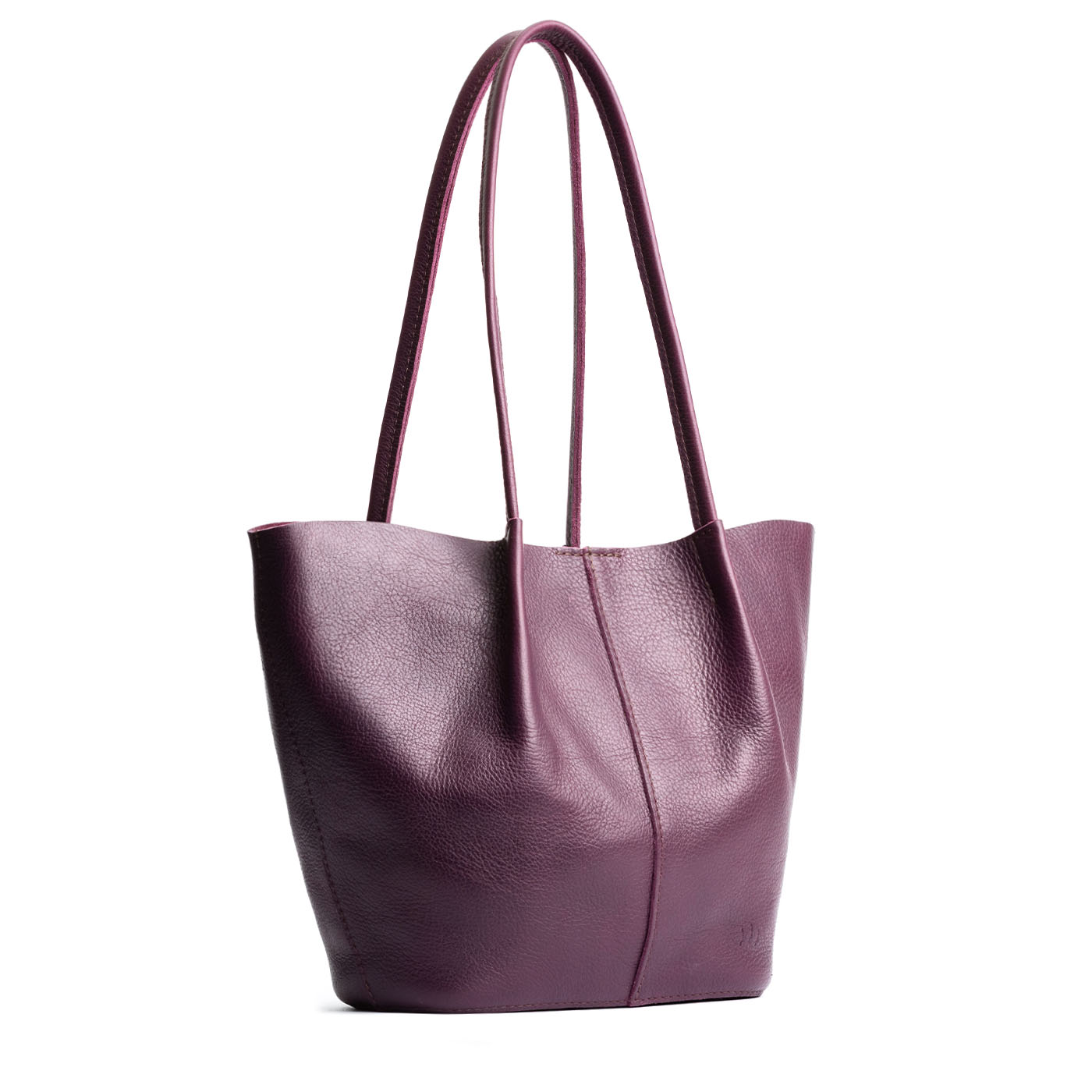 Plum*Large | Wide bucket shaped tote bag with matching leather handles