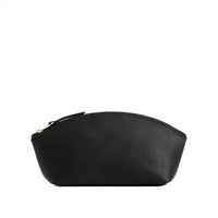 Black*Eclipse | Spacious leather makeup bag with curved seams and top zipper