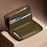 Bay Green | Full zip around wallet open with card and storage pockets