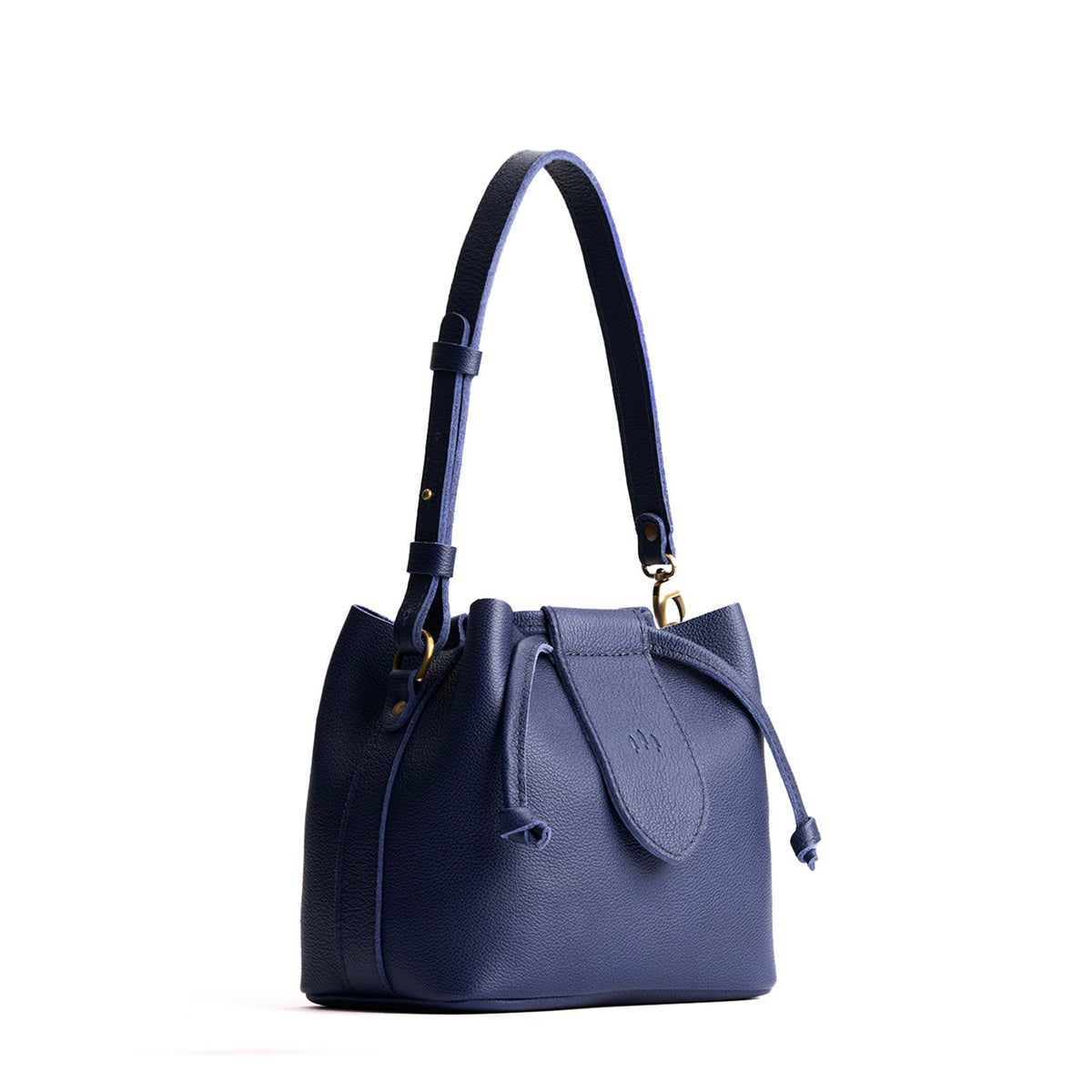 Cobalt*Small | Symmetrical leather bag with leather drawstring closure and adjustable shoulder strap