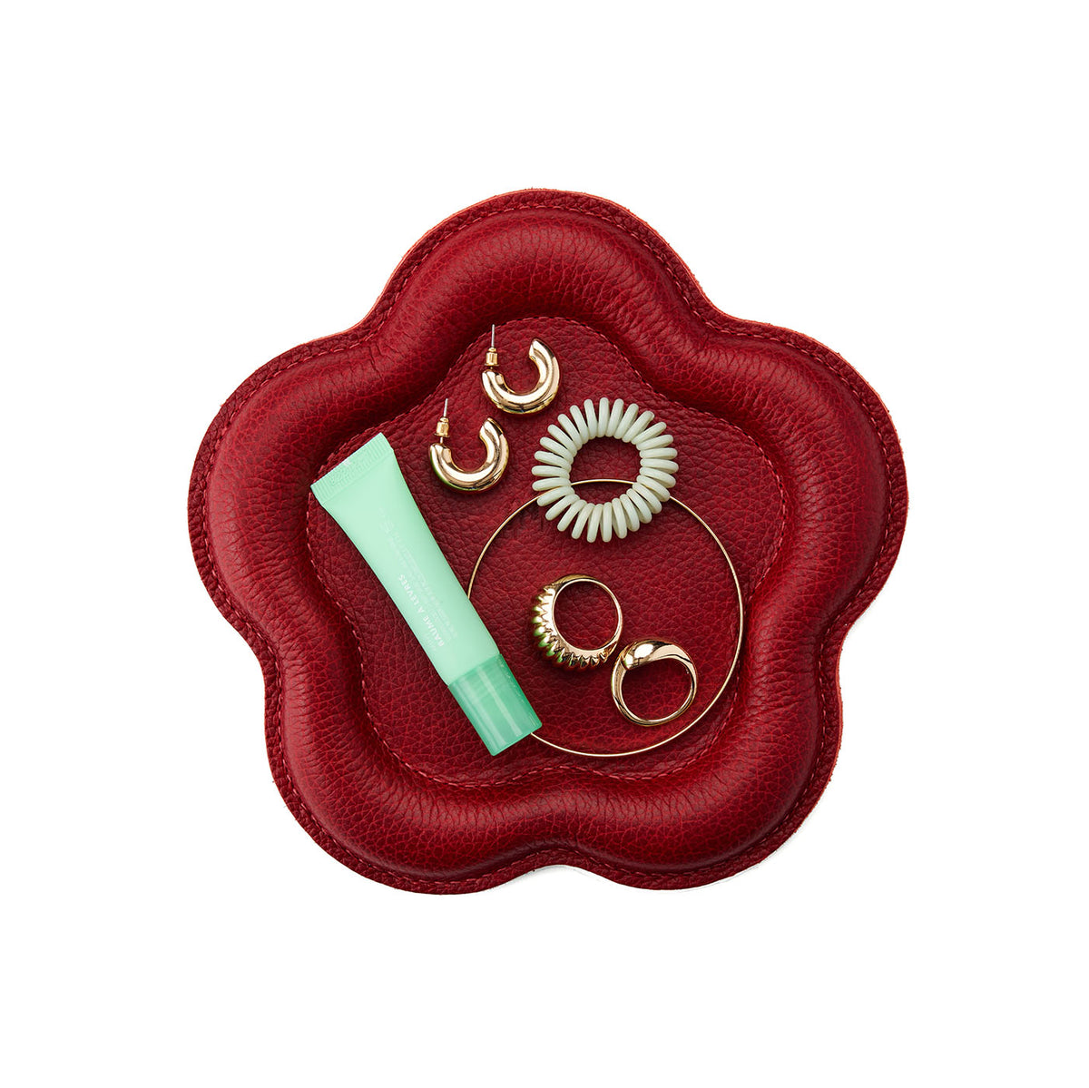Chili Red | Floral shaped leather tray with stuffed edges 