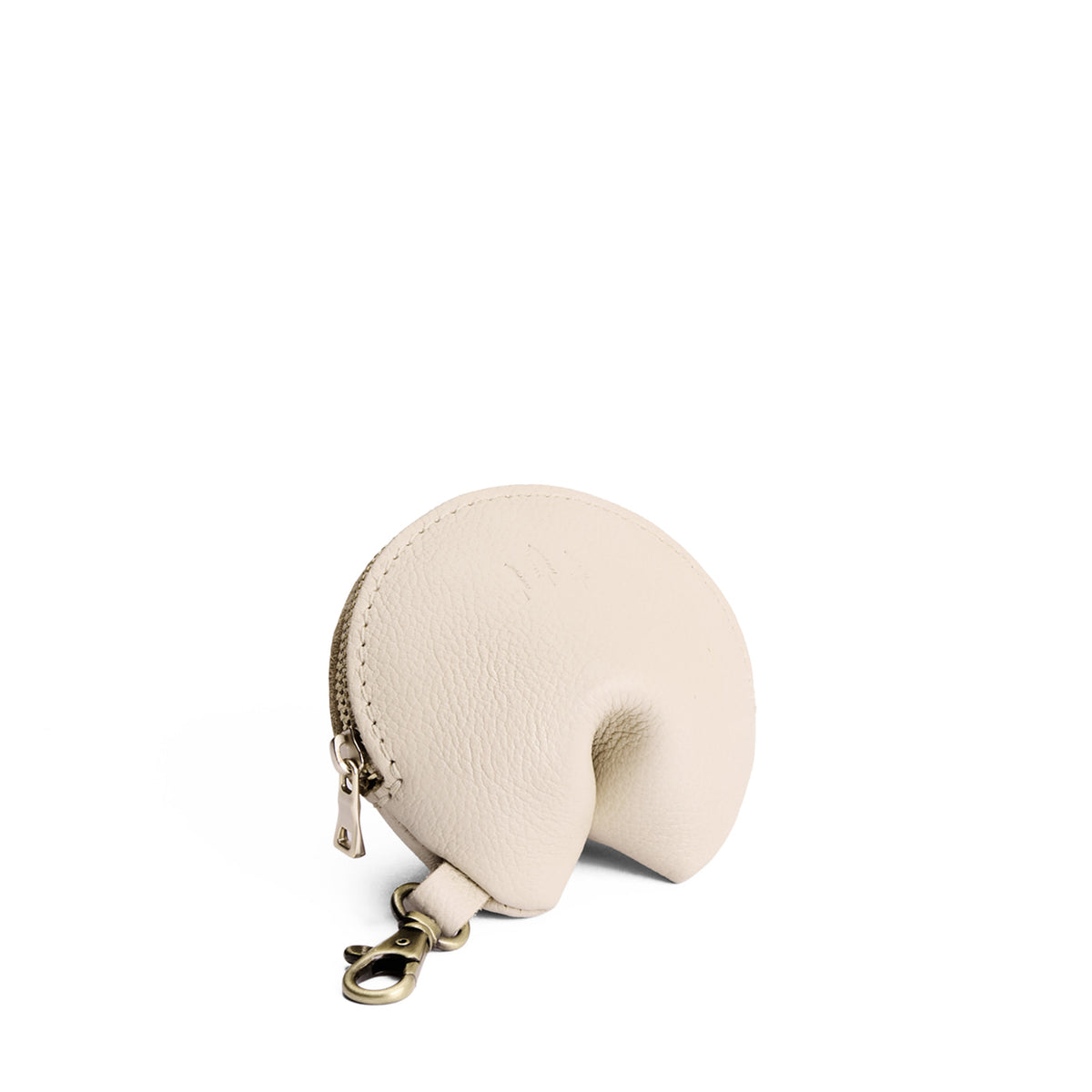 Pebbled Bone | Leather fortune cookie shaped keychain pouch