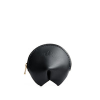 Black | Leather fortune cookie shaped keychain pouch