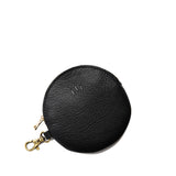 Pebbled--black | Leather flat round keychain pouch