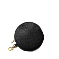 Pebbled--black | Leather flat round keychain pouch