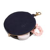Velvet Blue | Leather flat round keychain pouch