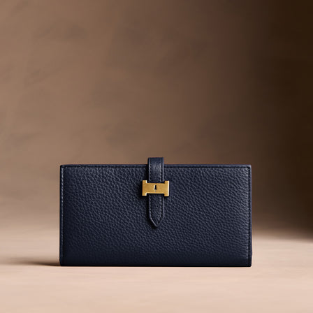 Anchor Blue*Large | Leather bifold wallet with a strap and bar closure