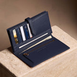Anchor Blue Large | Leather bifold wallet with a strap and bar closure