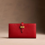 Icon Red Large | Leather bifold wallet with a strap and bar closure