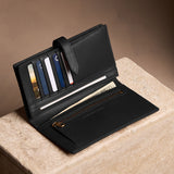 Onyx Large | Leather bifold wallet with a strap and bar closure