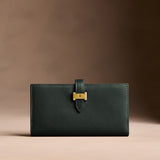 Regent Green Large | Leather bifold wallet with a strap and bar closure