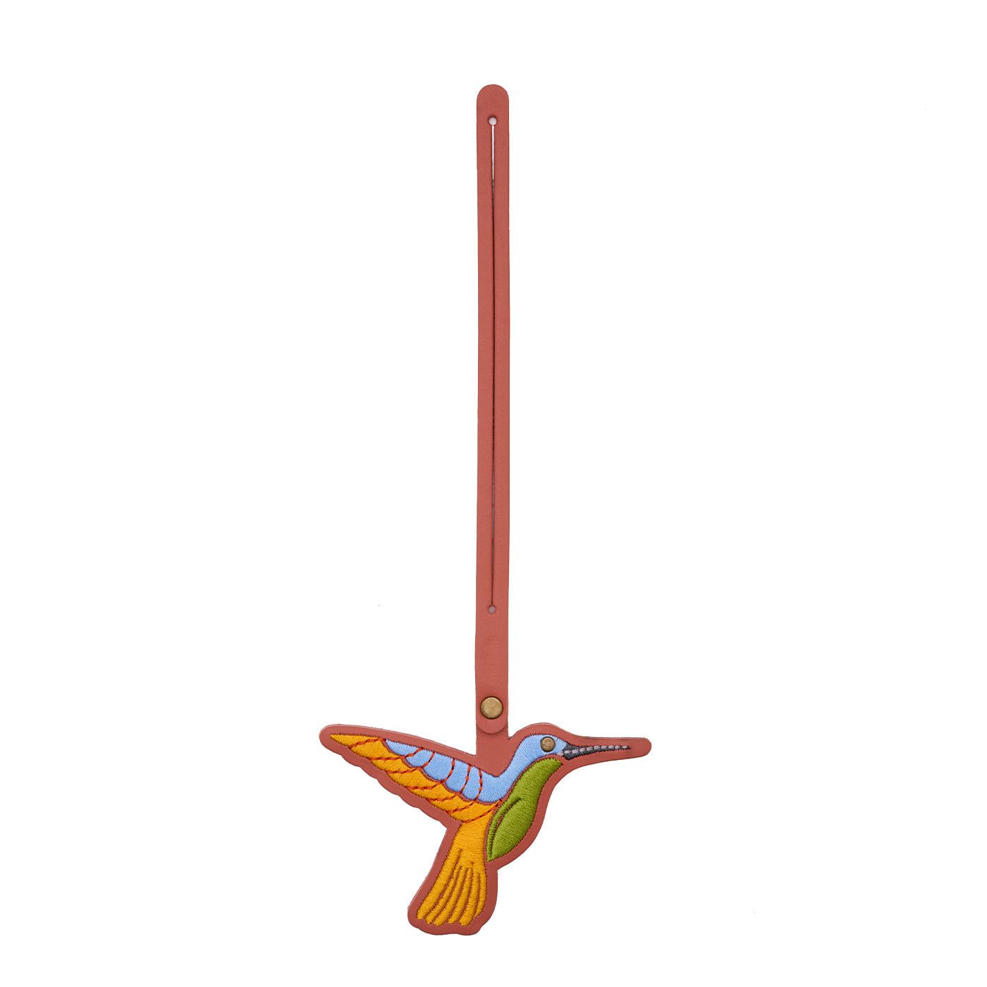 Apricot Brandy | Multi-colored hummingbird embroidered on a leather tassel