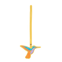 Canary | Multi-colored hummingbird embroidered on a leather tassel
