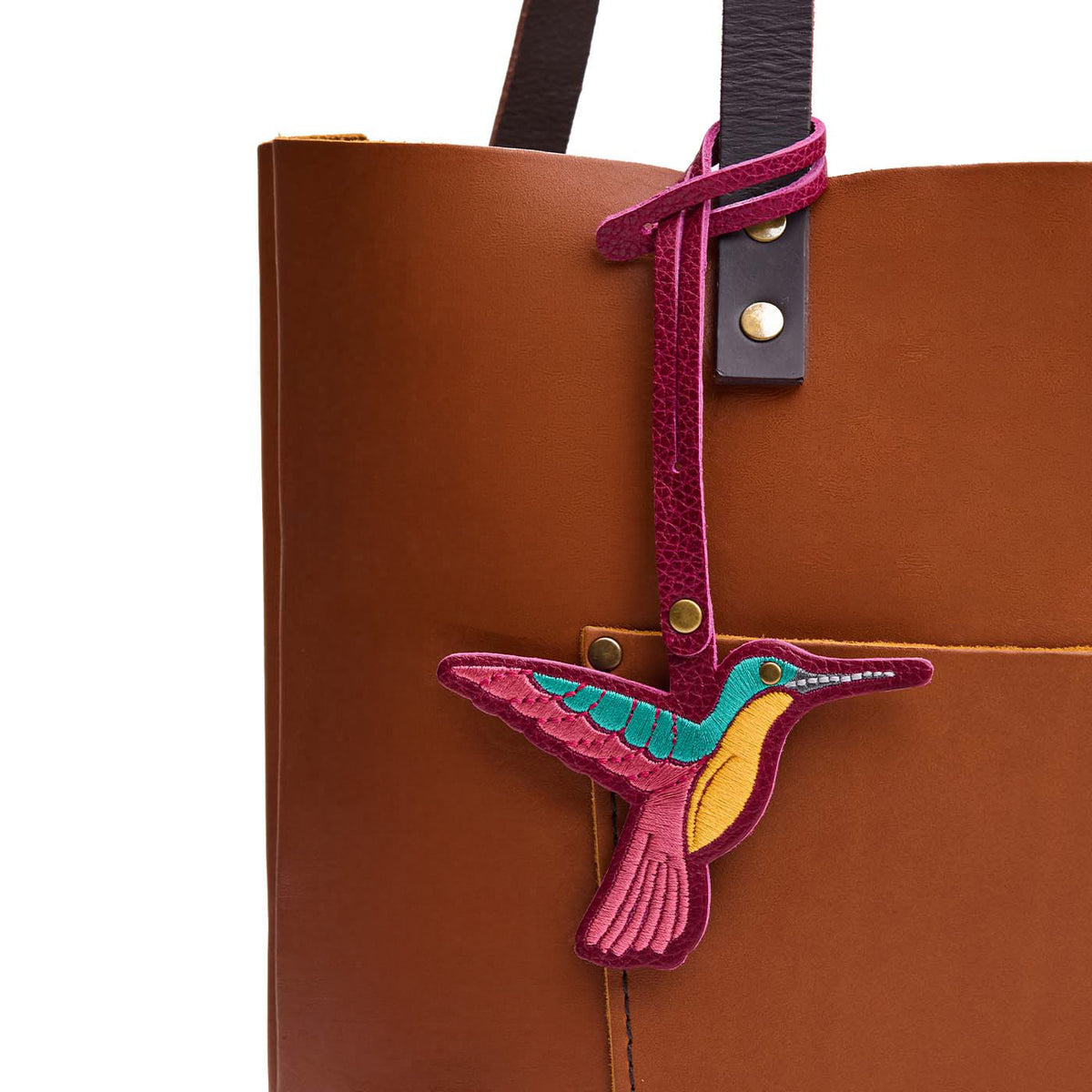 Orchid | Multi-colored hummingbird embroidered on a leather tassel
