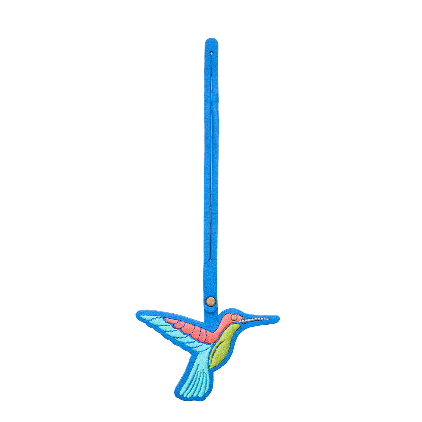 Skydive | Multi-colored hummingbird embroidered on a leather tassel
