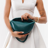 Sea Glass Small | Model wearing petite half circle shaped sling bag
