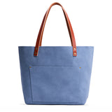 Denim Classic | Large leather tote bag with sturdy bridle handles and front pocket