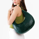 Forest Green Large | Crescent shaped shoulder bag with zipper closure and adjustable strap