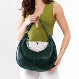 Forest Green Large | Crescent shaped shoulder bag with zipper closure and adjustable strap