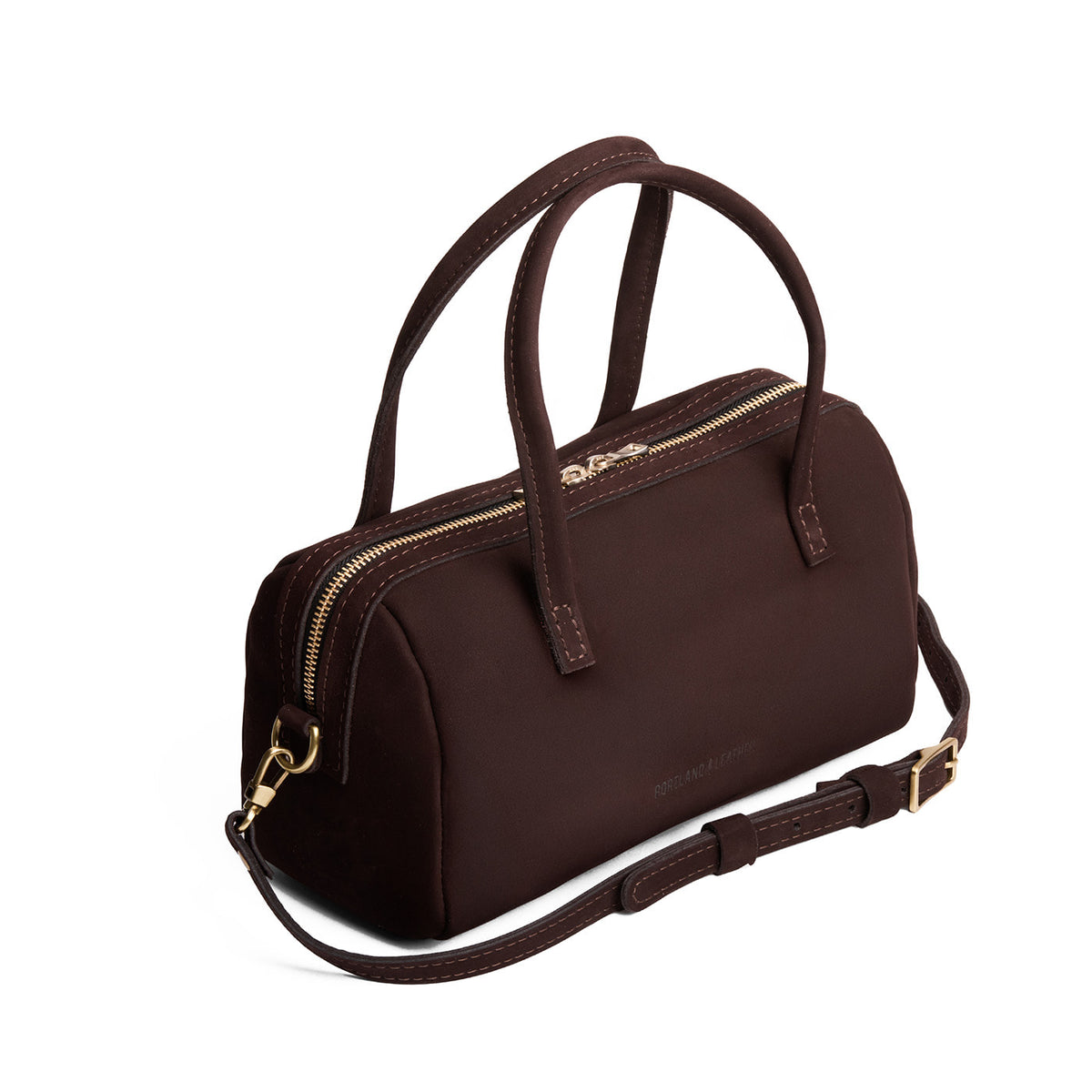 Velvet Brown*Large | Mini duffle shaped handbag with crossbody strap