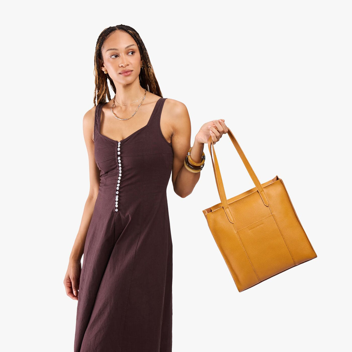 Sunshine*North/South | Structured large tote bag with overlapping panels and crossbody strap