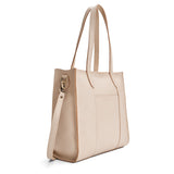 Pebbled Bone North/South | Structured large tote bag with overlapping panels and crossbody strap