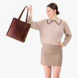 Cognac North/South | Structured large tote bag with overlapping panels and crossbody strap