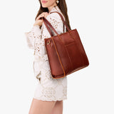 Nutmeg North/South | Structured large tote bag with overlapping panels and crossbody strap