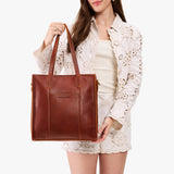 Nutmeg North/South | Structured large tote bag with overlapping panels and crossbody strap