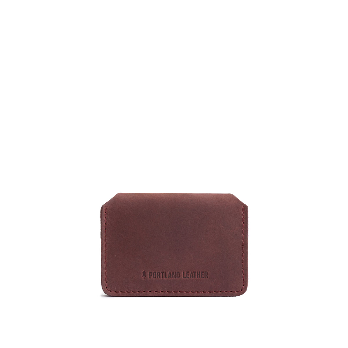 Merlot | Backside of small leather wallet with debossed PLG logo