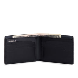 Leather bifold wallet with six geometric card slots
