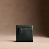 Regent Green Small | Petite slim leather bifold wallet with multiple card slots and a zippered back pocket - back view