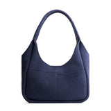 Alaska Blue Medium | U-shaped, flat-bottomed leather shoulder bag with two outside pockets