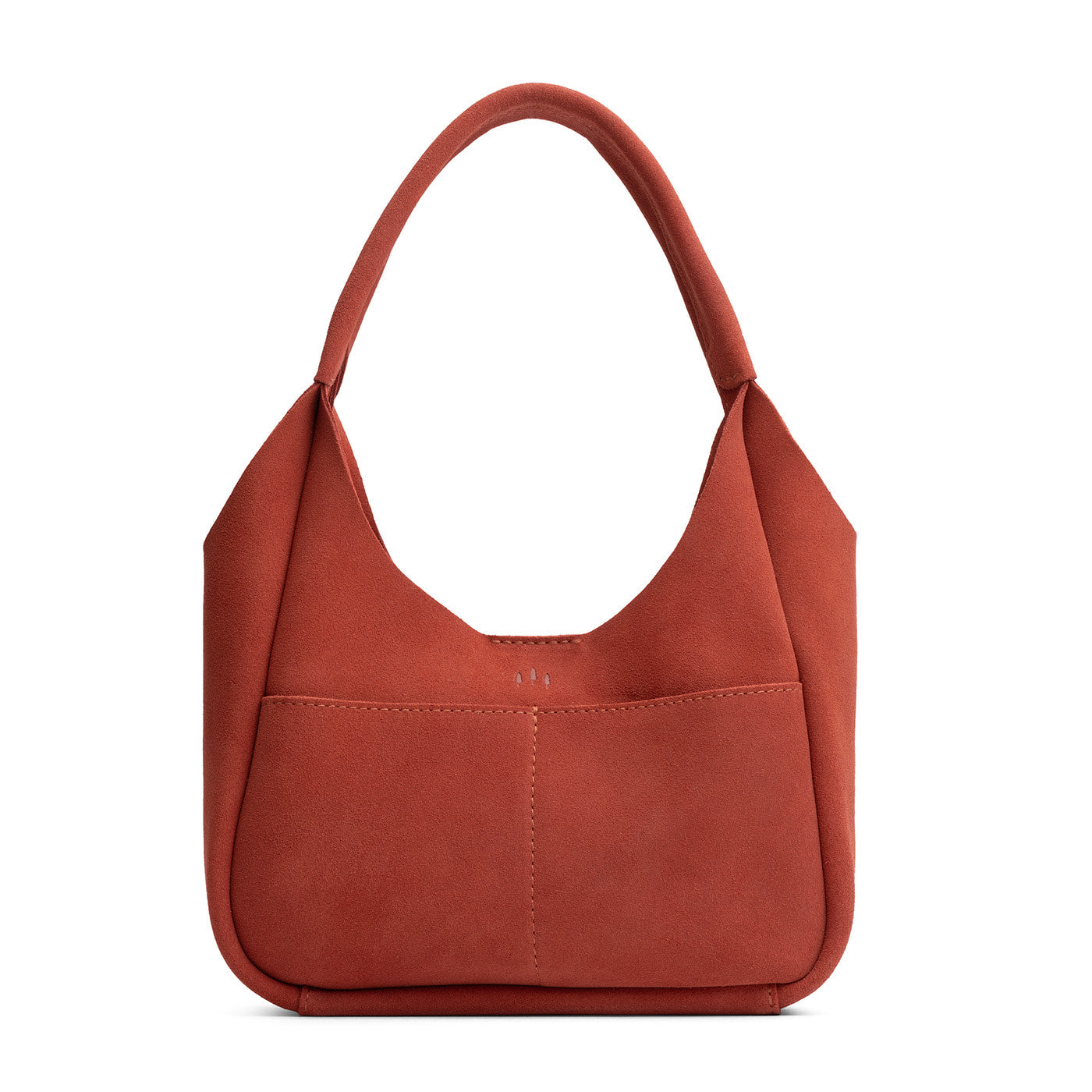 Cinnabar*Medium | U-shaped, flat-bottomed leather shoulder bag with two outside pockets