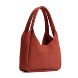 Cinnabar Medium | U-shaped, flat-bottomed leather shoulder bag with two outside pockets