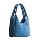 Mariner Blue Medium | U-shaped, flat-bottomed leather shoulder bag with two outside pockets