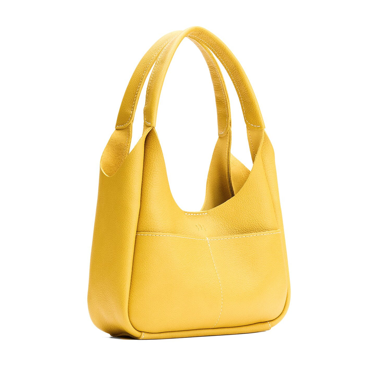 Pomello*Medium | U-shaped, flat-bottomed leather shoulder bag with two outside pockets