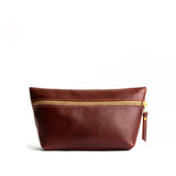 Cognac Large | Large leather makeup bag with zipper