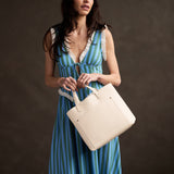 Pebbled Bone | Midsize crossbody tote with handles and a pocket