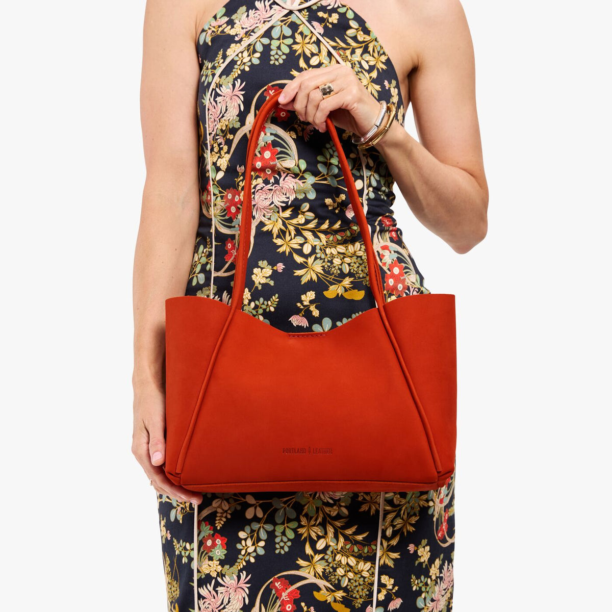 Paprika*Medium | Model holding midsize rectangular tote bag