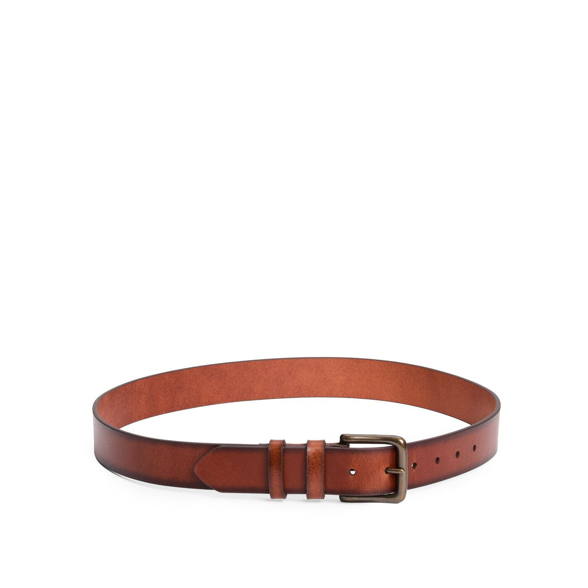 Amber | Mens leather belt with two belt loops and antiqued brass buckle