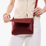 Phoenix Medium | Model wearing leather Crossbody Bag with Magnetic Messenger Bag 