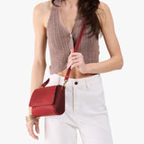Phoenix Mini | Model wearing leather Crossbody Bag with Magnetic Messenger Bag 