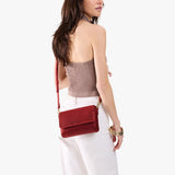 Phoenix Mini | Model wearing leather Crossbody Bag with Magnetic Messenger Bag 
