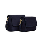 Velvet Blue | Side by Side of both sizes of Leather Crossbody Bag with Magnetic Messenger Bag Closure