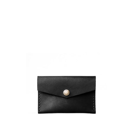 Black | Small leather envelope card wallet with snap closure