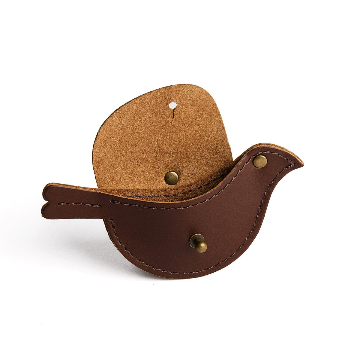 Chocolate Brown | Bird shaped pouch with button closure and lobster clasp